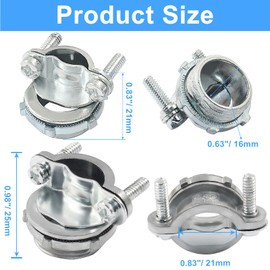 Hordion 4pcs Clamp Type Cable Connectors, Zinc Alloy Clamp Cable Connector Fittings for Metallic Conduit Protect Cables (1/2 Inch + 3/4 Inch)