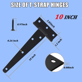 8Pack 10 Inch Heavy Duty T Hinges T-Strap Shed Door Hinges Gate Hinge Fence Door Hinge Black Tee Hinge Wrought Hardware for Wooden Fences,Barn Door