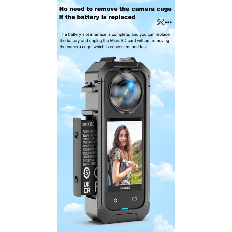 Camera Cage for Insta.360 X5, Magnetic Quick-Release Frame with Side-Window