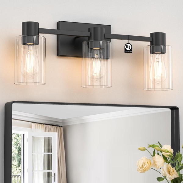 Esfos Esfos 3-Light Matte Black Wall Sconces for Bathroom, Modern