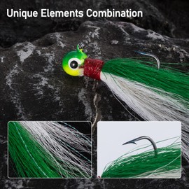 Dr.Fish 5 Pack Bucktail Jigs Crappie Jigs Round Ball Jig Head Fishing Lures Jigs Hair Jig Round Head Fishing Jigs for Bass Striper Walleye Halibut Pike Freshwater Saltwater Fishing 1/8oz