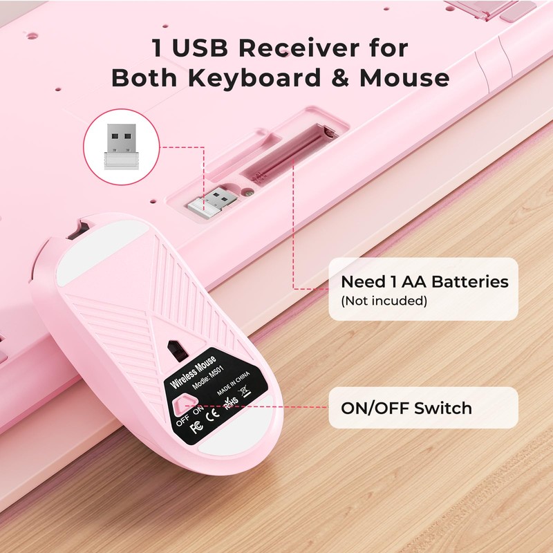 KOPJIPPOM Wireless Keyboard and Mouse Set with Quiet Keys, 2.4G