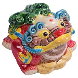 Ceramic Frog Statue Feng Shui Decor Money Toad Good Luck Charms Frog Gifts Decor for Housewarming Congratulatory, Attract Wealth and Good Luck Shelves Home Decor Gifts