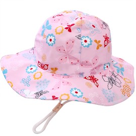 Malaxlx Baby Bucket Sun Hat Cute Butterfly Pink Print Summer Outdoor Infant Beach Hat for 6-12 Months Boys Girls