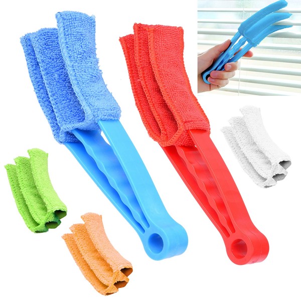 Window Blind Cleaner - 2 Clamps and 5 Removable Sleeves - Ideal Duster Cleaning Tool for Blinds, Shutters, Shades, Air Conditioner Vent Covers, etc. - Quick, Easy, Washable, Reusable - Firm Wipe