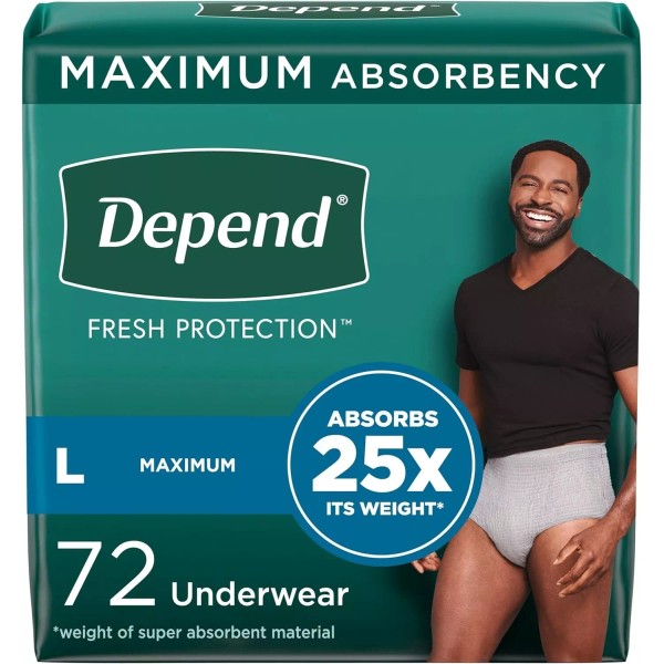 Depend Fresh Protection t Incontinence Underwear for Men, L, Grey