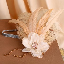 Formery Feathers 1920s Headband Champagne Rhinestone Flapper Headpiece Gatsby Headbands Bridal Cocktail Party Hair Accessories for Women