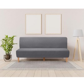 Granbest High Stretch Futon Cover Super Soft Armless Sofa Cover for Dogs Pets Cats Non-Slip Futon Cover without Armrest for Living Room Furniture Protection (Futon, Light Grey)