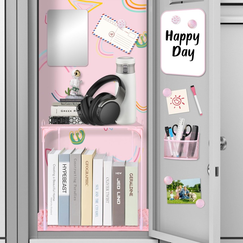 AKONEGE 16 Pcs Pink Locker Accessories for Girls, Locker Organizer