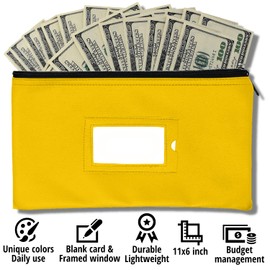 Money Bank Deposit Bag with Zipper | 11x6 inch | Yellow | Durable Leatherette Money Cash Coin Check Wallet Pouch for Men & Women with Framed ID Window and Blank Card | by GIDABRAND (3)