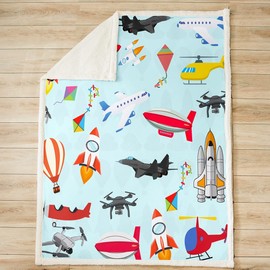 Loussiesd Airplane Sherpa Blanket Cartoon Aircraft Fleece Throw Blanket for Bed Sofa Cartoon Airplane Plush Blanket Aircraft Flying Sky Fuzzy Blanket Baby 30x40 Inch