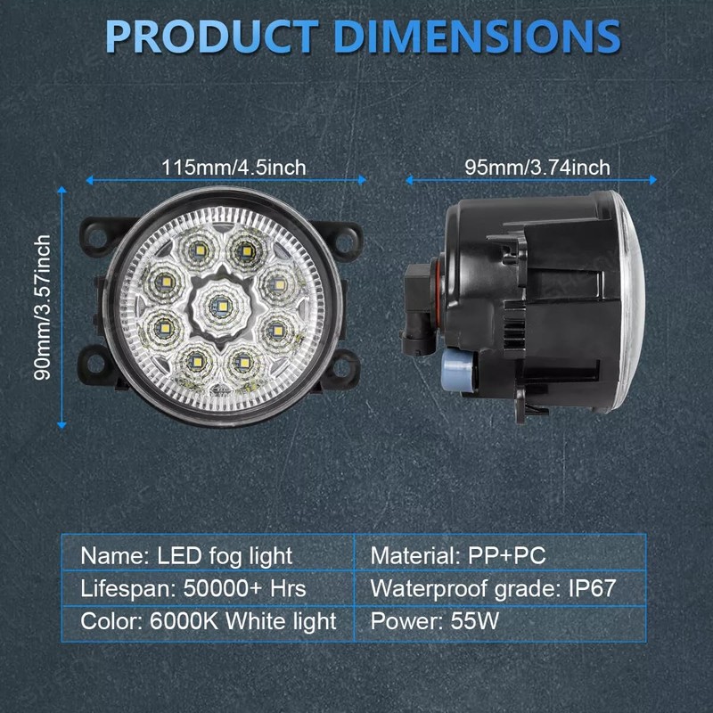 HMCYCI Pair Bumper LED Fogs Driving Lamps 6000K White For