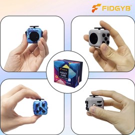 FIDGYB 2PCS Cube Fidget Stress Relief Toy for Adults & Kids, Smooth, Quiet Sensory Toy for Anxiety, Focus & ADHD Idea[Camo+LGB][2PCS]