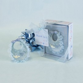 Lunaura Baby Keepsake 12 pcs Baby Boy Blue Bib with Thank You Card Favors