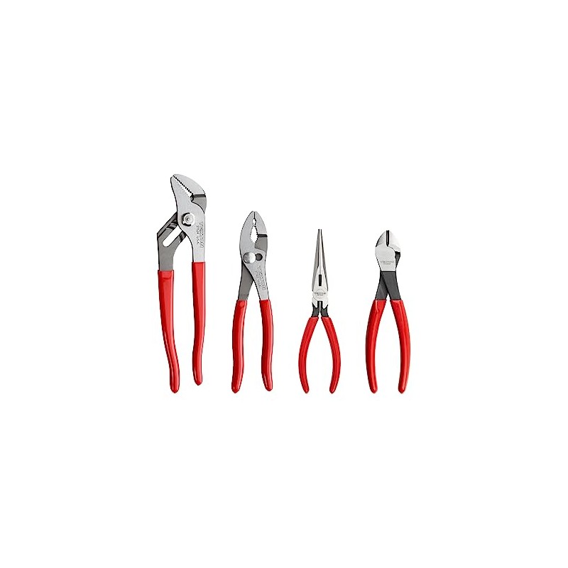 TEKTON Pliers Set, 4-Piece (Groove Joint, Slip Joint, Long Nose,