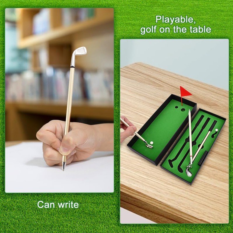 Golf Pen Set & Mini Desktop Golf Putting Green,Flag,3 Golf
