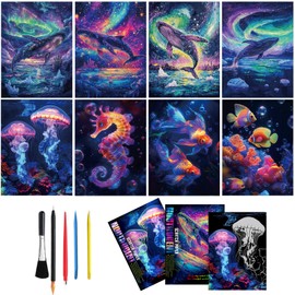 Leibster Scratch Art Book Ocean Noctilucent Rainbow Scratch Paper Adult Scratch Coloring Book for Kids Return Gifts for Birthday Party（Ocean）