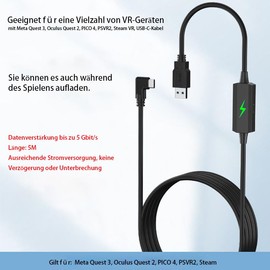 Moreyu USB3.2 Type-C 5M VR Data Cable for Meta Quest 3, Quest 3S, Oculus Quest 3/2/Pro, Pico4/Pro - Fast Charging and High Speed Data Transfer for VR Quest Headset and Gaming PC