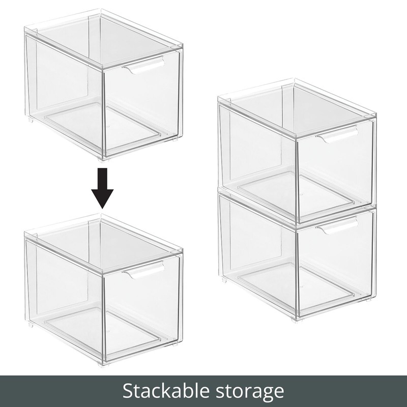 mDesign Plastic Stackable Bathroom Storage with Pull Out Bin Organizer