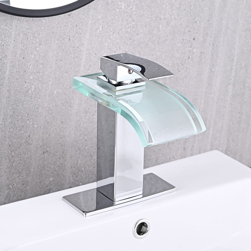 AVSIILE LED Bathroom Sink Faucet, Chrome Waterfall Single Hole Handle