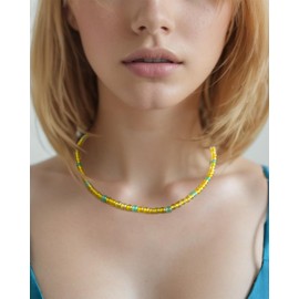 Xfoxstal Simple Colorful Crystals and Stones Beaded Necklace Boho Summer Surfer Beach Necklaces for Women Trendy Good Luck Gifts (Yellow Agate)