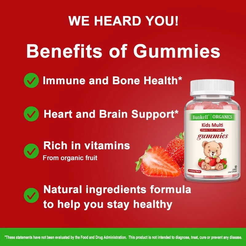 Bunkell Children's Vitamins 60 Gummies - Immune and Bone Health,