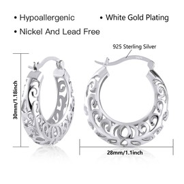 ALEXCRAFT Hoop Earrings for Women, 925 Sterling Silver Post Filigree Hoop Earrings for Women Hollow Oval Hoop Earrings Hypoallergenic U Shaped Hoops Earring for Jewelry