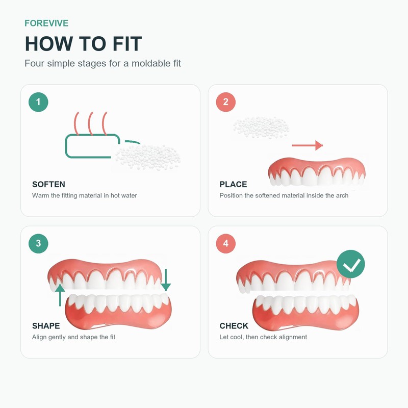 Moldable Snap-On Veneers, Upper and Lower False Teeth Set