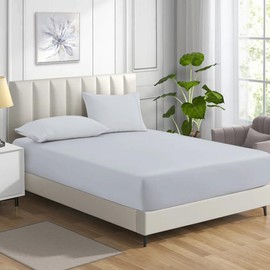 MistyMorning Fitted Sheet, Soft & Premium quality Bedding & Linen, 11''/28cm deep sheet, Egyptian Cotton with 200 Thread Count. (Silver Grey, King)