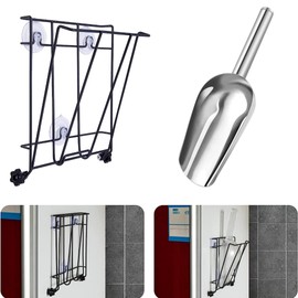 2PCS Ice Scoop Holder Foldable with Scoop Set, Stainless Steel Scoop, Metal Heavy Scoop Holder for Freezer Kitchen Fridge and Ice Maker, Large Capacity, Durable ＆ Easy Clean (1, Standard / 5oz Scoop)