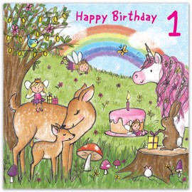Twizler 1st Birthday Card Girl with Unicorn – Age 1 Birthday Card –Girls Birthday Card Age 1 –Happy Birthday Card 1 Year Old Girl -Childrens Birthday Cards – Happy Birthday Card Girl – Card Age 1 Girl