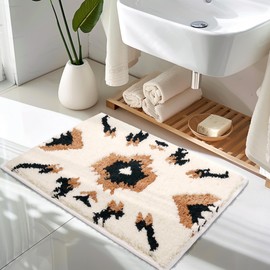Tyrot Boho Small Bathroom Rugs Non Slip Washable Western Aztec Bath Mats Rugs for Bathroom Floor Fluffy Plush Soft Absorbent Farmhouse Carpet for Bathroom Shower, 18x24 inch