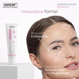 Eye Cream, Designed for Bags and Dark Circles, Anti-Wrinkle Eye Contour with Hyaluronic Acid and Olive Oil, Eye Contour for Dark Circles, Moisturising Treatment, 15 ml Agocap