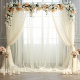 Ivory Tulle Backdrop Curtain for Wedding Parties 10ft x 8ft Sheer Backdrop Curtains for Bridal Shower Birthday Baby Shower Photo Shoot Background Decorations 2 Panels 5ft x 8ft