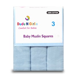 3 x Premium Quality Baby Muslin Squares 100% Cotton, 72 X 72 CM, Supersoft, Made in EU (Blue)
