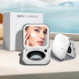 inewme Smart UV Camera Mirror with UV Index & Humidity Sensor, Portable Travel Makeup Mirror for Sunscreen Check, 3 Inch LED Lighted Compact Mirror with Screen, Tech Gift