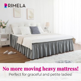 RIMELA Light Grey Bed Skirt Queen Size, Elastic Bed Skirts Easy to Use, Bedskirt for Adjustable Bed, Solid Silky Fabric Machine Washable & Dryable Easy to Install -Light Grey(60"W x 80"L-16 Inch Drop)