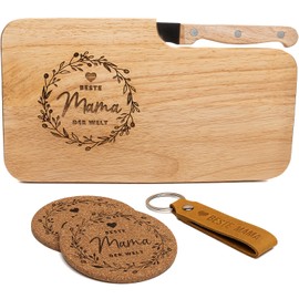 kupi Mother's Day Gifts for Mum, Mother's Day Gift Set, Best Mum Gifts, Mother Birthday Gift, Wooden Bread Board, Breakfast Board with Engraving