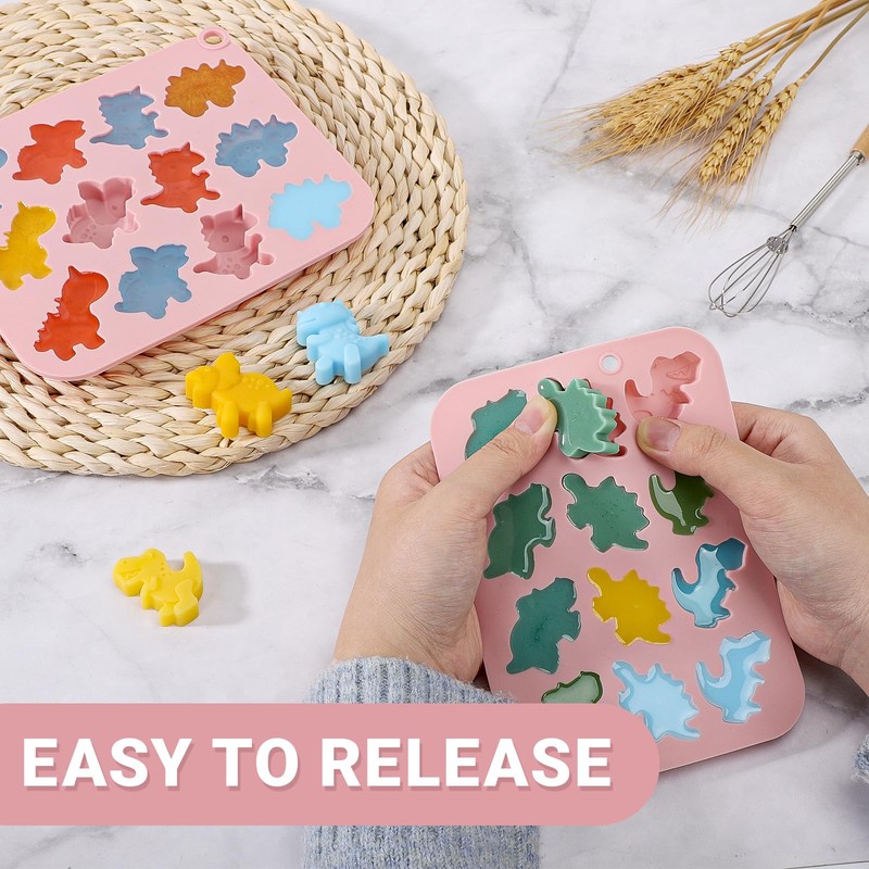 Beasea Chocolate Molds Silicone, 2pcs Mini Cute Dinosaurs Candy Ice