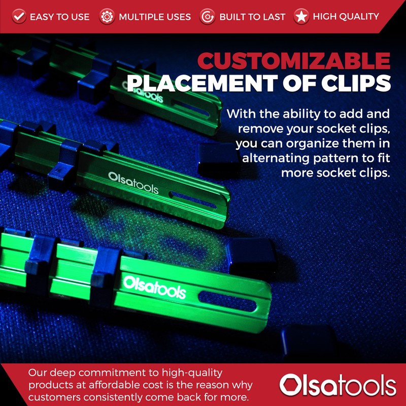 Olsa Tools Aluminum Socket Organizer, 3pc Set - Green Socket
