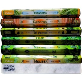 Mixed Incense Sticks Natural Herbs - Aromatherapy - 6 x 20 Pieces + White Marble Incense Holder 26 x 3.5 cm - Robust and Elegant