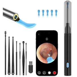 Ear Wax Removal Tool Camera Cleaner Kit, Easy and Safe Ear Cleaning, Earwax Removal kit with 800W 1080P HD Camera, 6 Ear Set and 8 Traditional Tools, Ear Cleaning Kit for iPhone, iPad, Android(Black)