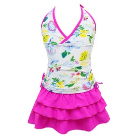 qyqkfly Girls’ 2 Piece 4Y-15Y Florence Adjustable Tankini Swimsuit (FBA) (Small(8), Rose Red)