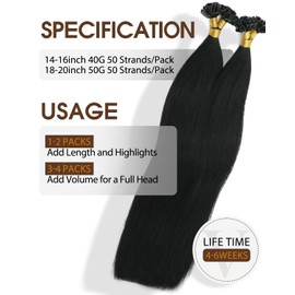 VINBAO U Tip Hair Extensions Jet Black, 50g 50s U Tips Human Hair Extensions, New Generation Hot Fusion Hair Extensions U Tip, Real Hair Extensions Human Hair 18in U Tip #1