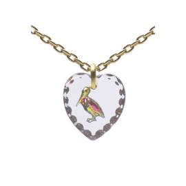 Pelican Pendant Necklace – Gold Plated Sterling Silver Glass Heart Charm – Kawaii Jewelry – 18” Chain