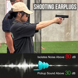 Shooting Ear Plugs with Impulse Noise Reduction, 30 dB NRR Filtered Hearing Protection - Silicone & Reusable Ear Plugs for Outdoor Shooting, Firing Range & Hunting, Blue
