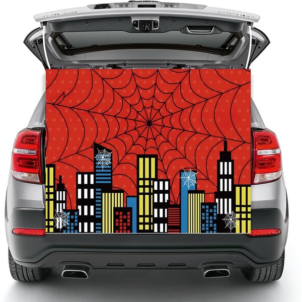 Halloween Trunk or Treat Car Decorations Spider Web Background and