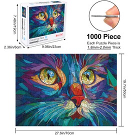 Rocorose Stained Glass Cat Jigsaw Puzzle for Adults, 1000 Pieces Pretty Kitten Art Puzzles Challenging Cute Colorful Animal Puzzle for Game Nights Home Decor