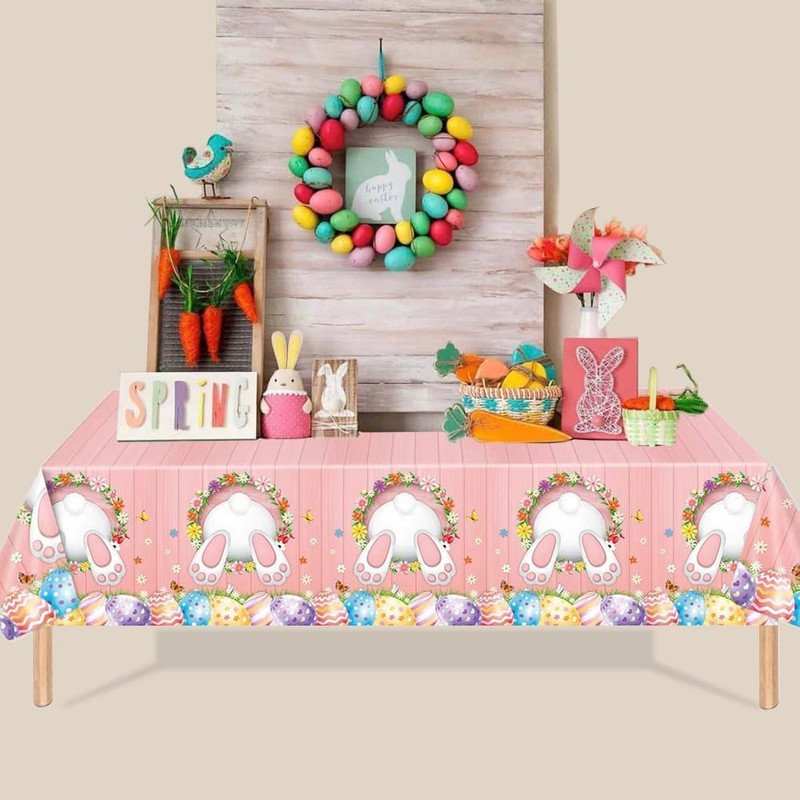 Table Runner Easter Rabbits, Pack of 2 Easter Tablecloth, Waterproof,