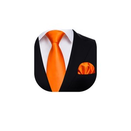 HISDERN Ties for Men 160 cm Extra Long Tie with Pocket Square Set Wedding Business Silk Tie Elegant Tie Men, A1 ORANGE